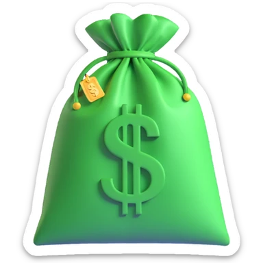 A money bag in 3D emoji style, featuring a green bag with a dollar sign, with a slight 3D effect, no additional text or symbols. sticker