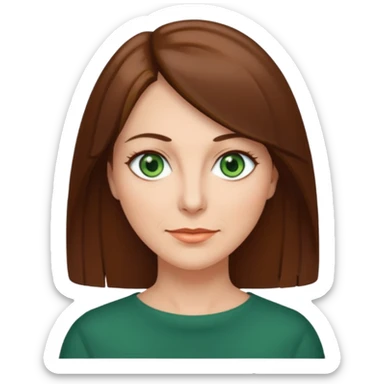 middle age woman with green eyes and shoulder length straight brown hair sticker
