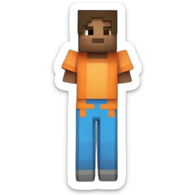 Un personnage Minecraft portant un T-shirt orange et une salopette bleue sticker