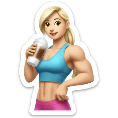 caucasian white muscled girl drinking a protein shake, goes to the gym everyday and works in tech sticker