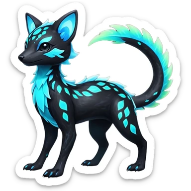 Rare realistic black nebulae shiny sparkly dark-neon glowing bioluminescent edgy badass epic pretty beautiful handsome gorgeous aesthetic colorful vibrant Vernid-Trico-species-Fakemon-creature by LiLaiRa, 4 legs, 1 tail, random markings, (full body) sticker