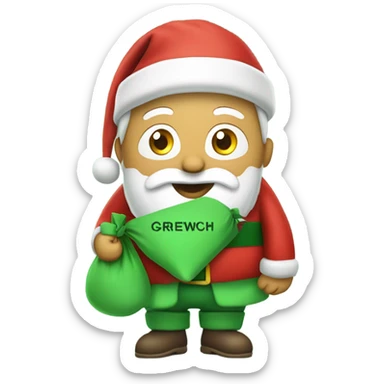 Santa with beard, carrying his sack while wearing a green t-shirt with the words ‘Greenwich Health’ written in white letters  sticker