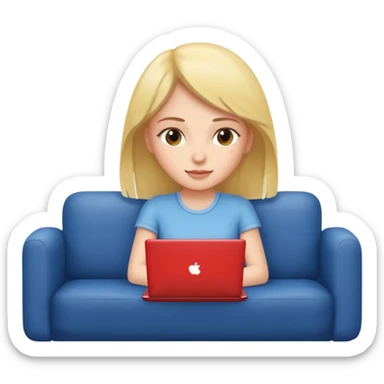 A girl is working with a laptop while lying on the sofa sticker
