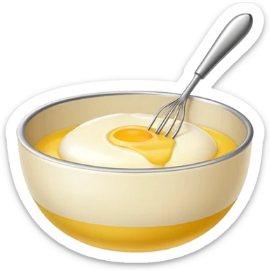 beaten egg in a bowl, There is a whisk inside the bowl. sticker