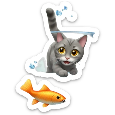 Cat trying to catch a fish from fish bowl sticker