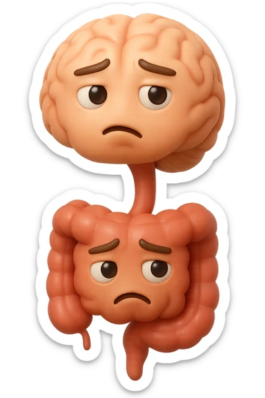 EMOJI STILE IPHONE 3D DI cervello e intestino umani collegati verticalmente con espressione dubbiosa in volto E FALLO MOLTO REALISTICO IN 3D sticker