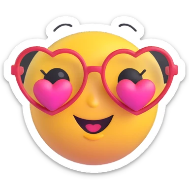 3D smiley emoji, large eyelashes, girly, heart-shaped glasses, blowing a kiss sticker