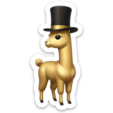 A small golden llama silhouette wearing a black top hat sticker