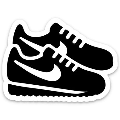 A pair of Nike Cortez sneakers in a black filled icon style, with a vintage design. sticker