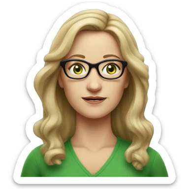 Middle aged white woman long  dark blonde hair green eyes with glasses  sticker