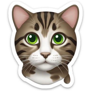 Dark Brown and white tabby cat with green eyes sticker