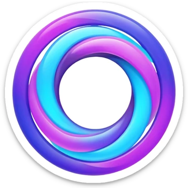 Futuristic retry symbol for a game: glowing circular energy ring with a rotating neon core, vibrant blue and violet Virtuosa colors, smooth soft shapes like a friendly floating orb, dynamic swirl effect suggesting a restart. Playful, modern, high-tech. No text. Full background. sticker