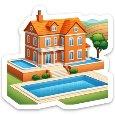 half brick half orange countryside mansion with swimming pool sticker