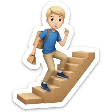 emoji of a boy in a bag stepping on the stairs sticker