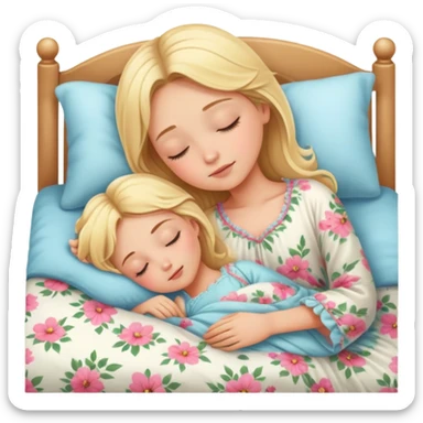 Blonde girl beautiful finish sleeping on her bed with floral design  sticker