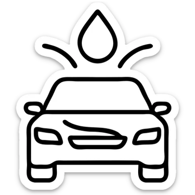 outlined icon of a full premium vehicle with glossy black paint, water droplet sliding on the hood or roof, clean lines, subtle repellent effect with water lines moving away, modern and simple sticker