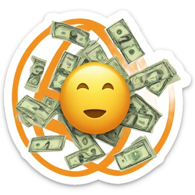 Free or no money represented by image of cash with yellow or orange circle with diagonal line crossing from top left to bottom right of circle overlayed on top and over image of cash sticker