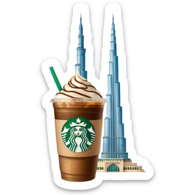 Starbucks iced coffee with Dubai chivalry bar with green filling and burn Khalifa  sticker
