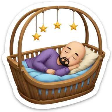 a bald, tan who has a black goatee sleeping in a cradle sticker