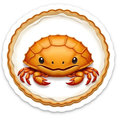 Shanghai Crab Shell Cake pastry shaped like crab shell, simplified emoji style with bold outlines and bright colors, cartoon style Xie Ke Huang specialty sticker