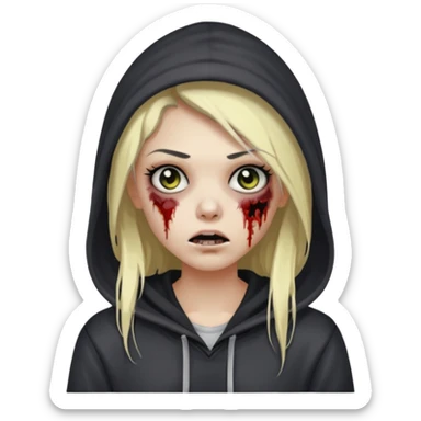 Draw a zombie girl with dark black hair with blonde highlights, long hair, and a hoodie. sticker