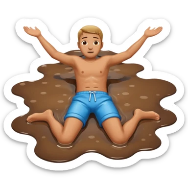 apple style emoji of a man who has fallen into a puddle, arms and legs spread out sticker