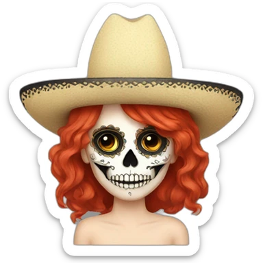 Skull girl mexican red hair Sombrero indie rock sticker