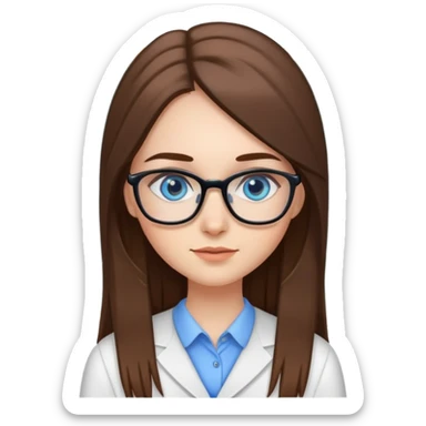 girl with long straight hair. she has blue eyes and brown eyebrow. she is a cute girl. she is a teacher. she is wearing glasses sticker