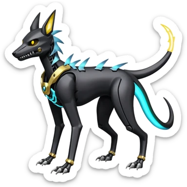 futuristic Skeleton-Cyborg-Manectric-Electrike-Houndoom-Umbreon-Marowak-Draco-Fakémon-hybrid-creature (full body), 4 legs sticker