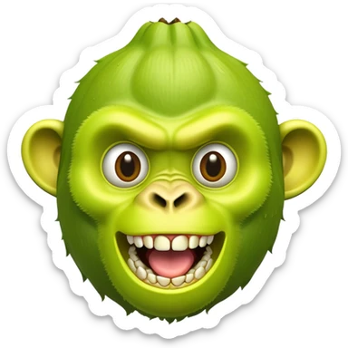 A peeled banana body with a lime green gorilla head showing teeth and expressive eyes sticker