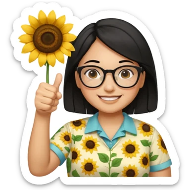 Make my biology teacher shes light brown, wears glasses, female, fat, sunflower shirt under and make her give 1 thumbs up and she has black hair and chubby sticker