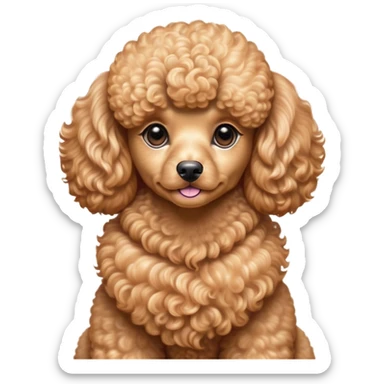 Cinematic Noble Apricot Poodle Portrait Emoji, Poised and regal, with a refined, elegant build and a meticulously groomed, curly apricot Fur, deep-set soulful warm eyes, Simplified yet sharp and sophisticated features, highly detailed, glowing with a soft, dignified glow, high shine, intelligent and graceful, stylized with an air of sophistication, focused and attentive, soft glowing outline, capturing the essence of a watchful and confident companion, so majestic it feels as though it could prance out of the screen with effortless authority! sticker