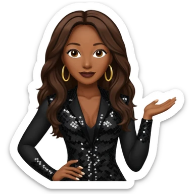 Yolanda Adams with long dark brown hair, black sequin outfit  sticker