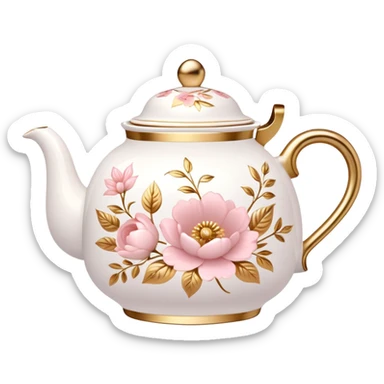 White porcelain tea pot with light pink and gold details  sticker