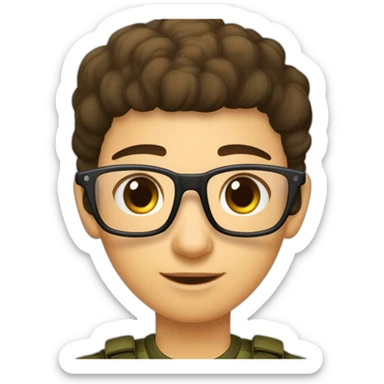 cria uma imagem de um rapaz de óculos e cabelo com corte militar castanho escuro a dar um beijo na bochecha de uma menina morena mais baixa que ele com óculos no meio de uma floresta sticker