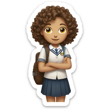 Little Girl with Brown Curly Hair And Schoolbag whole Body sticker