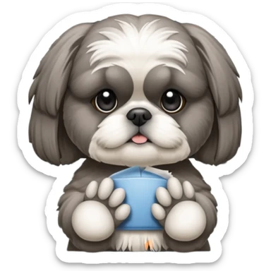 cute all grey shih tzuh behind window blinds pulling them open with one paw and peeking through the slit between the blinds sticker