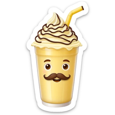 banana milkshake in a take-out cup with mustache sticker
