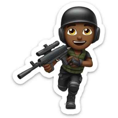 Brown skin paintball player wearing a black headband and running with a paintball gun in hand sticker