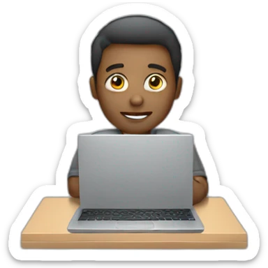 Guy is working with a laptop sticker