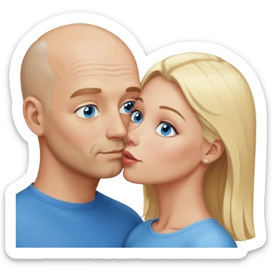 middle age bald man with salt and blonde scruff, blue eyes a.  Kissing blonde woman with blue eyes sticker