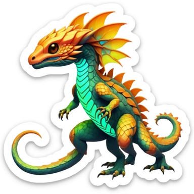 Exotic futuristic lush warm-colored neon Fakémon-creature (full body) sticker
