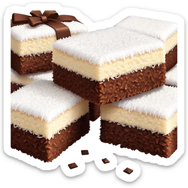 cinematic-realistic-lamingtons-dessert-emoji,-depicted-as-soft-sponge-squares-coated-in-chocolate-and-coconut-rendered-with-mouth‚äêwatering-detail-and-vibrant-lighting sticker