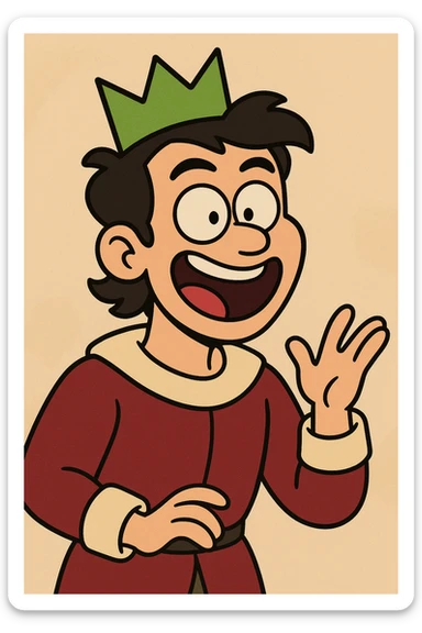 green crown, cartoon style, vibrant colors, playful sticker