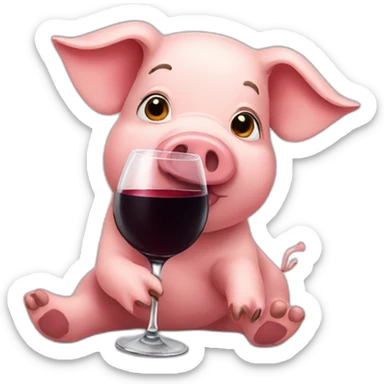 Pig drinks red wine sticker