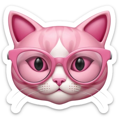 A 3D cartoon rose-pink cat-eye shaped spectacle, glossy curved frame, soft reflections, isolated on plain background. only glasses. sticker