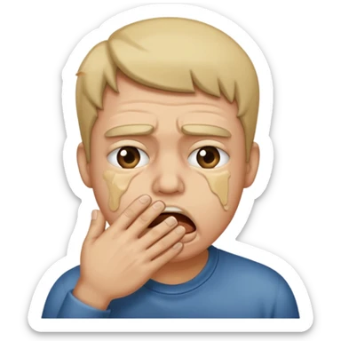 Disgust - strong feeling of revulsion or aversion -  about to vomit. hand over mouth sticker