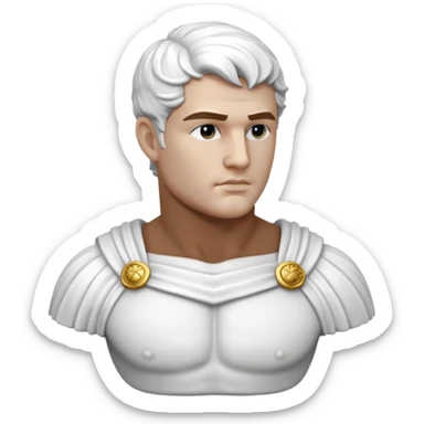 white classical roman bust, hunky, white stone face,  white stone, no other colours than white sticker