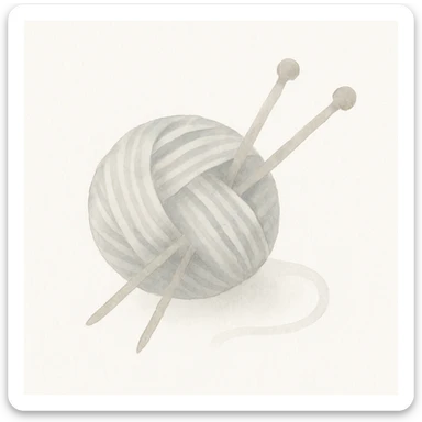 a ball of yarn with knitting needles, watercolor art style sticker