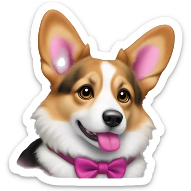 Mitzi is a Pembroke Welsh Corgi with a long, pink-dyed tail. She wears deep pink lipstick, rose-colored blush, eyeliner and black-purple eyeshadow. Her eyes are brown, and she wears a fuchsia dog top with a tied fabric on the collar.

 sticker